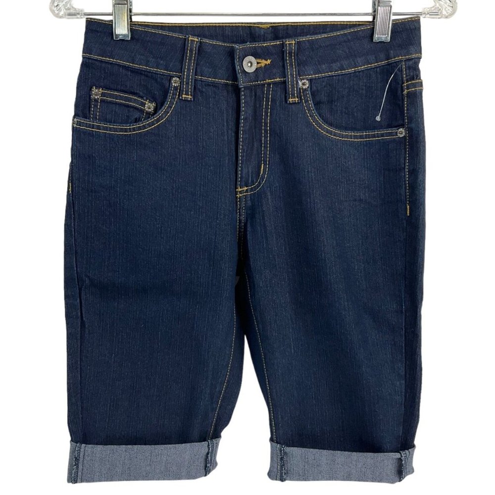 Carmar Shorts Womens Sz 23 Dark Denim Bermuda Stretch Mid Cut Raw Hem $219 Nwt